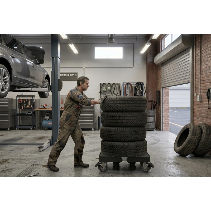 Adjustable Tire Dolly 500lb Capacity Rolling Storage Rack for Garage