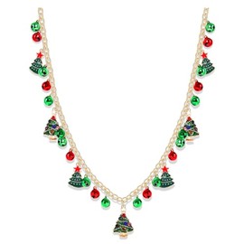 boderier Christmas Tree Necklace Long Glitter Christmas Tree Beaded Charm Necklace Xmas Holiday Festive Jewelry Necklace Christmas Tree