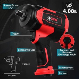 1/2 Inch Composite Air Impact Wrench | Compact & 4.08 lbs Lightweight Design | Max Torque 1200 ft-lbs | Variable Power Settings | 8500RPM Heavy Duty 1/2 Air Impact Gun Pneumatic Tool for Auto Repair