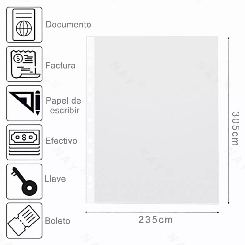 NAY Protectores De Hojas Para Carpeta Traslúcidos 200 Piezas
