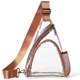 LATMAP Clear Bags Stadium Approved Crossbody Sling Bag Fanny Pack Backpack Purses for Women Men Handbag for Stadium Events Black Clear Sling Bag Gift - Color: Brown