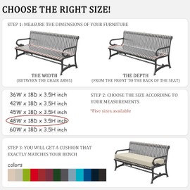 Tounosnt Outdoor Bench Cushion 48 X 18 X 3.5 Inch Thick Waterproof Patio Furniture Cushions, Patio Porch Swing Replacement Seat Pad with Tie Straps and Anti-Slip, for Backyard Garden, Cream