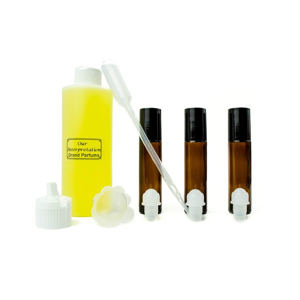 Grand Parfums Perfume Oil Set - Compatible with La Nuit De L'Homme Type Body Oil by Yves Saint Laurent Scented Fragrance Oil - Our Interpretation, with Roll On Bottles and Tools to Fill Them (1 Oz)