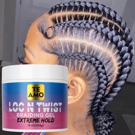 Te Amo Braiding Styling Gel 16 Fl Oz, Hold Braid, Loc, Twist Gel, Tames Frizz & Edges, aloe leaf juice, Castor oil Vitamine E, Extreme Hold, Ideal for all hair textures