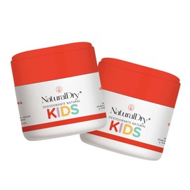 NaturalDry - Pack de 2 Desodorantes naturales Kids en formato crema - Infantil para niñas o niños - No obstruye los poros y elimina el mal olor - con bicarbonato - Sin aluminio - Sin parabenos - Aroma Mandarina