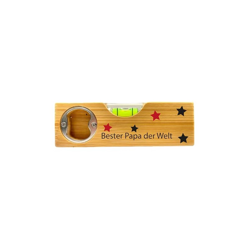 Spirit level with bottle opener with the words "Bester Papa