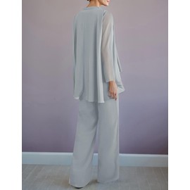 Women's 3PC Lace Pants Suits Mother of Bride Dressy Elegant Sets Wedding Formal Outfit Light Grey