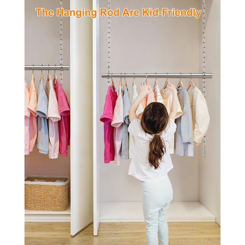 Hanging Closet Rod, Adjustable Width and Height Closet Rods Extender,