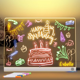 Exbelle Acrylic Dry Erase Board with Light 15.6“ LED Light-Up Message Note Board with Stand as Night Light for Room/Store/Office Ideal Gift for Festival Decoration 7 Markers