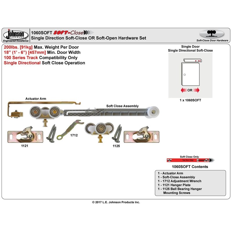 Johnson Hardware 1060SOFT Soft Close Hanger Rettrofit Kit, Actuator Only,