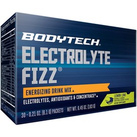 BODYTECH Electrolyte Fizz Packets - Supports Hydration, Energy & Endurance with 1200mg Vitamin C - Lemon Lime (32 Packets)