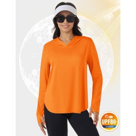 TACVASEN Women's Sun Protection UPF 80+ Shirt Quick Dry Sun Shirt Running Hiking Hoodie with Curved Hem Orange S