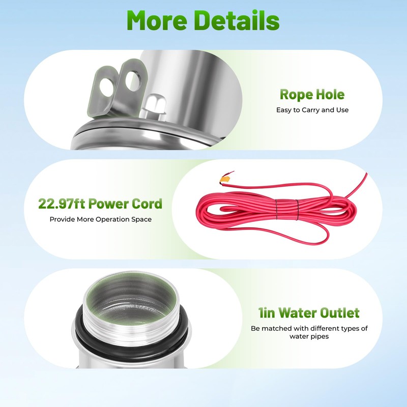 Deep Well Submersible Pump with 22.97 ft Cable, 98.43 ft