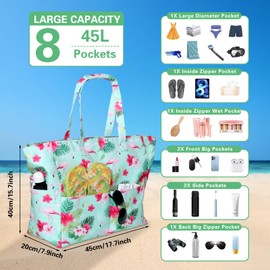 Matreeglam Strandtasche Damen mit Reißverschluss,Große Strandtasche XXL,Badetasche Damen Wasserdicht,Beach Bag Tote Bag für Strand Reisen Einkaufen Pool Fitness (Style1)