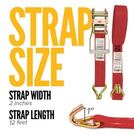US Cargo Control Wire Hook Ratchet Straps 2 Inch x 12 Foot (10-Pack), 10,000 LBS Break Strength, Ratchet Straps Heavy Duty with Double J Hooks, Red Cargo Tie Downs for Flatbed Trailers and Trucks