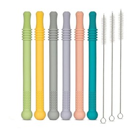 Set 6 Mordederas para Bebé Esterilizable, Mordederas 3 a 6 Meses y 6 a 12 Meses, Tubos Huecos de Silicona Libre de BPA para Aliviar el Dolor Dental En