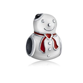 Winter Holidays Christmas Frosty Snowman Enamel Dangle Blue Pearl Charm for Women for Teenagers Fits European Bracelet Crystal .925 Sterling Silver, No Gemstone