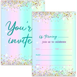 Nopoben Colorful Rainbow Birthday Party Invitation Cards For Girls Boys Kids, Magical Colorful Birthday Party Supplies Favors, 20 Fill-In Invitation Cards with Envelopes -22