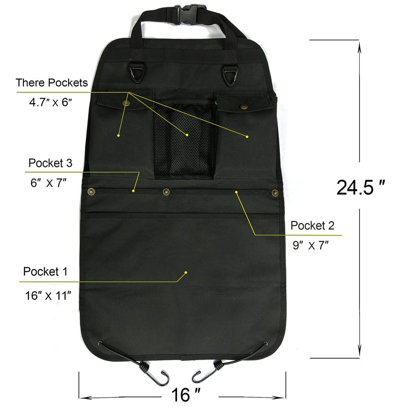 BEATUNEE Black Car Seat Back Organizer with Multiple Pockets and