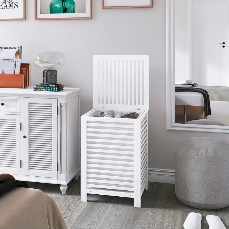 SMIBUY Double Laundry Hamper with Lid, 120L Bamboo Laundry Basket