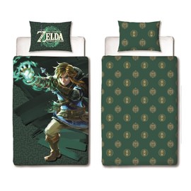 Character World The Legend of Zelda Bed Linen Green · Motif Tears of The Kingdom with Link and Sonau Arm · German Size 135 x 200 cm 80 x 80 cm · 100% Cotton with Zip