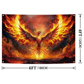 Burning Bird Flag 4x6 Ft(120x180cm) Fire Animal Phoenix Reborn Shining Fantasy Flag Indoor and Outdoor Flags Office Workplace Home Garden Commercial Banner Decoration （Phoenix -A）