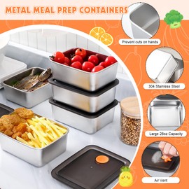 CLWVPCOT 10 Pack Stainless Steel Food Storage Containers with Leak-Proof Lids, 28oz Reusable Metal Meal Prep Lunch Boxes, Stackable, BPA-Free, Dishwasher Safe for Snacks, Fruits & On-the-Go Meals