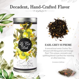 Earl Grey Tea by La Tea Dah | Zesty Gourmet Tea Made with Whole Ceylon Tea Leaves, Bergamot, & Orange Peel | Blended in the USA and Packaged for Gifting | Caffeinated (12 Sachets)
