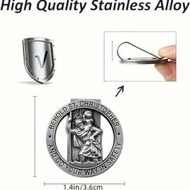 Jeannieparnell N439 Christopher Charm for Car, Saint Christopher Visor Clip Round St Christopher Medal Badge Clip Catholic Visor Bless Driving Safety Clip Religious Gift for New Driver, Baby Driver