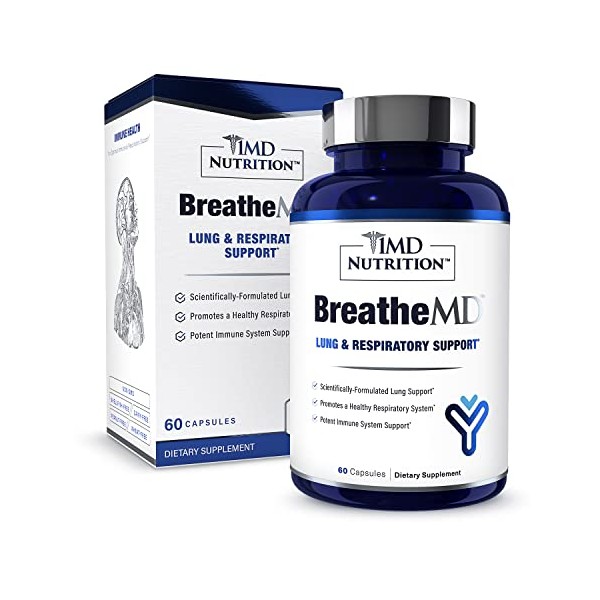 1MD Nutrition BreatheMD | Lung and Respiratory Support Supplement | Promotes a Healthy Immune System | with Elderberry, Chromium, and L-Cysteine | 60 Ct.