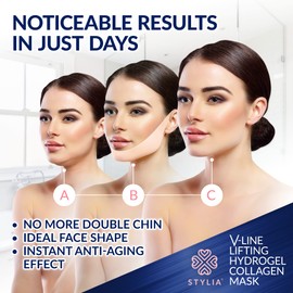Stylia 5 Piece Double Chin Tightener - V Line Shaping Face Masks - Toning Hydrogel Collagen Mask with Hyaluronic Acid & Aloe Vera - Anti-Aging and Anti-Wrinkle Band