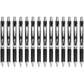 Pentel EnerGel XM BL77 - Retractable Liquid Gel Ink Pen - 0.7mm - 54% Recycled - Black Ink - Pack of 12 + 2
