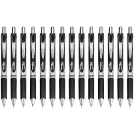 Pentel EnerGel XM BL77 - Retractable Liquid Gel Ink Pen - 0.7mm - 54% Recycled - Black Ink - Pack of 12 + 2