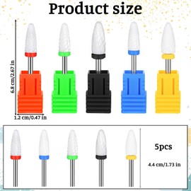Ceramic Nail Drill Bits Set, 5PCS Professional Corn Shape Ceramic Bits 3/32", Professional Cuticle Polishing Bit, Gel Removal Rotary Tool for Manicure Pedicure Cuticle Gel Nail Polishing