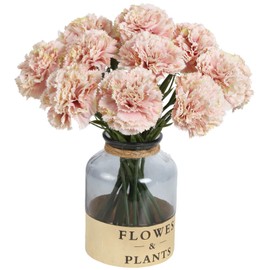 ICBOX Light Pink Artificial Carnation Silk Flowers 15pcs Fake Carnation Pink Artifcial Flowers with Stems for Home Decor Wedding Bridal Bouquet Anniversary Birthday Floral Arrangements (Light Pink