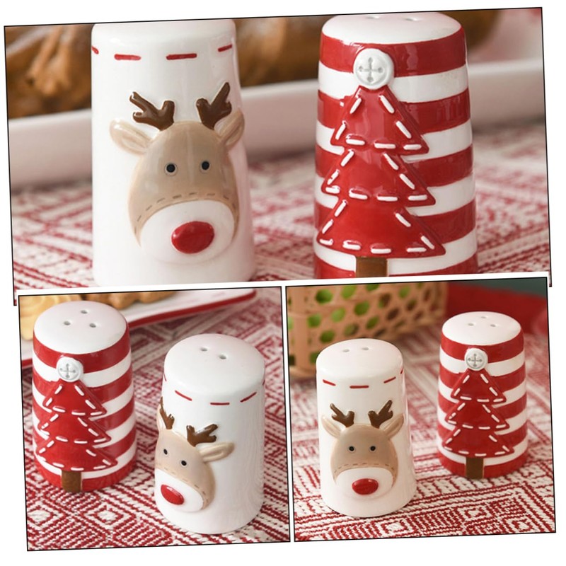 BIUDECO Cartoon Style Christmas Salt Pepper Ceramic Spice Jars Kitchen