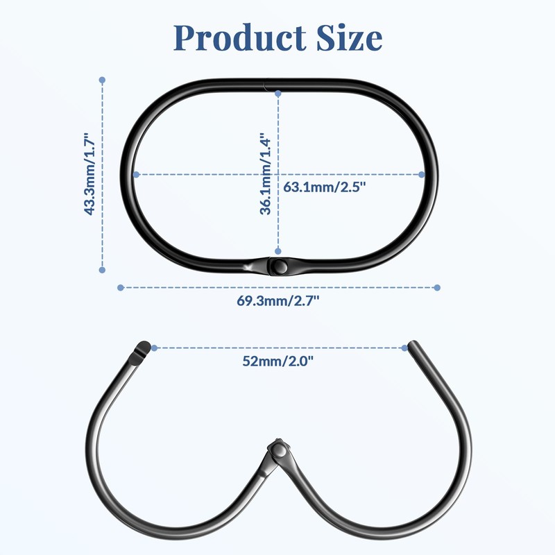 Bathway Shower Curtain Rings, Bathway Shower Curtain Hooks, Black Shower