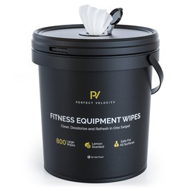 Perfect Velocity Fitness Equipment Wipes with Reusable Bucket Dispenser - 800 Pre-Moistened Lemon Scented Multi-Surface Wet Wipes - All Purpose Gym Cleaner for Yoga Mats & Exercise Equipment