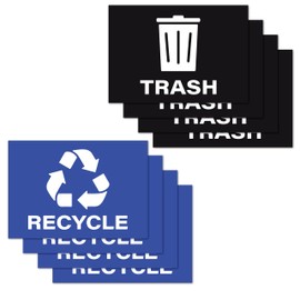 4 pegatinas de reciclaje + 4 pegatinas de basura | Señales de reciclaje de vinilo resistentes a la intemperie para contenedores de basura, 7 x 10 pulgadas