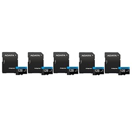PSA ADATA Tarjeta de Memoria 128 GB, Kit de 5 Piezas, con Adaptador Color Negro con Azul A1 (Clase 10), Tarjeta de Memoria Premier, COMPUTO Y PAPELERIA