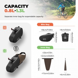 ROCKBROS Bike Seat Bag, Bike Saddle Bag with Bucket Bag Bike Bag Under Seat for Mountain Road Bikes, Quick Release 0.8-1.3L