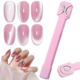 3 in 1 Nail Magnet Tool Cat Eye 3D Nails Art Cat Eye Gel Nail Polish Magnet Multi-Function, Cat Eye Nail Design Tools Double-Head Magnet Pink, Nails Magnet Strong Suction for Home DIY, Salon