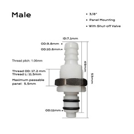BBTUS 2PCS 1/4" 3/8" 5/16" Plastic Tube in-line Hose Quick Connector with Shut-Off valve, Panel Mounting Quick Release Coupling, Male Quick Connect Barbed Fittings (2x Male Connector) (3/8")