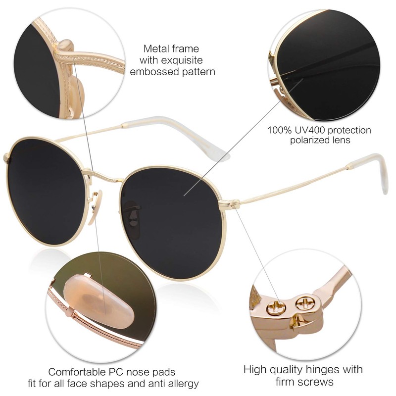 SOJOS Small Round Polarized Sunglasses for Women Men Classic Vintage