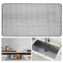 Sink Protectors for Kitchen Sink - 28.34" x 15.74" Silicone Sink Mat - Can DIY Drain Holes - Non-slip Heat Resistant Liner for Bottom of Farmhouse Porcelain Stainless Steel（Grey)