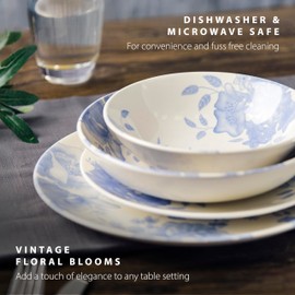 Wade WA967015BLU Blue Floral Pasta Bowl with Pale Blue & White Floral Pattern, Crafted from Earthenware, Made in Stoke-on-Trent, 22.5cm, Blue