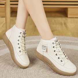 Boot Female 2026 Autumn New Arrivals ins Korean Style High-Top Casual White Shoes with Rubber Soles Mid-Top Short BootsColor: beige, US Size: 37