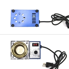 QWORK Solder Pot, 150W 110V, 50mm Soldering Bath Titanium Plate, Capacity 500g 200-450°c,Include Extra 50mm pot& Solder Paste Scraper for Welding and Soldering Bath