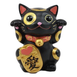 ATL Ebros Black Maneki Neko Cat Collector Figurine Japanese Lucky Cat Charm Mao Mao Black Kitten Decorative Sculpture