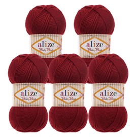 5 x 100 g Alize Baby Best Knitting Yarn Plain Baby Wool Anti-Pilling 44 Colours, Colour: 390 Cherry Red